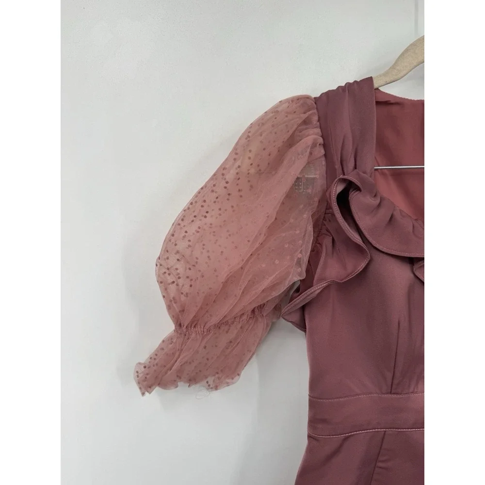 Bellita Coquette Whimsy Ballerina Mini Dress Women S Brown Puff Shoulder Fairy - Picture 8 of 8